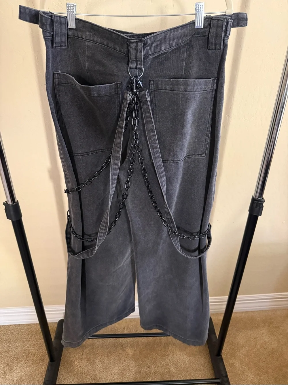 Men's Black Graphic Wide-Leg Jeans with Mask Print